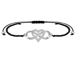 Bracelet braided string black infinity silver