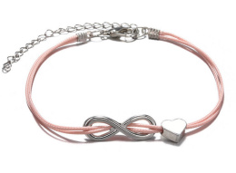 Infinity sign bracelet with heart - pink string
