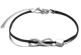 Bracelet sign of infinity with heart black string