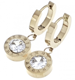 Kolczyki ze stali chirurgicznej złote koła z kryształem i zegarem