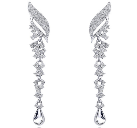 Silver earrings with zircons and large crystals
