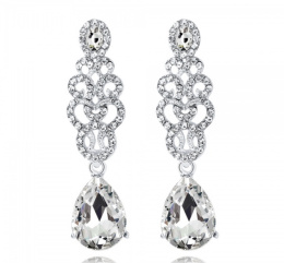 Silver earrings, long crystals