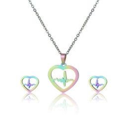 Set of holographic necklace and earrings LIFE LINE IN THE HEART