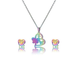 Set necklace and earrings color holographic BUTTERFLIES IN THE HEART