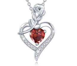 Silver rose necklace with crystal heart