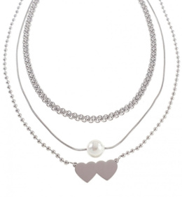 Silver chain, stainless steel 40+5, celebrity heart pearl
