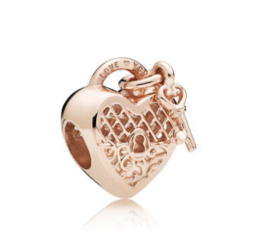 Charms zawieszka na bransoletkę modułowa serce i kłódka różowe złoto