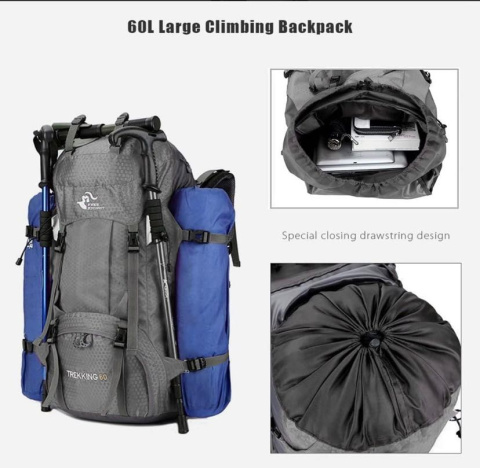 Bseash 60L Wodoodporny, lekki plecak turystyczny z osłoną przeciwdeszczową, sportowy plecak podróżny, do wspinaczki