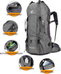 Bseash 60L Wodoodporny, lekki plecak turystyczny z osłoną przeciwdeszczową, sportowy plecak podróżny, do wspinaczki