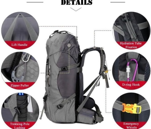 Bseash 60L Wodoodporny, lekki plecak turystyczny z osłoną przeciwdeszczową, sportowy plecak podróżny, do wspinaczki