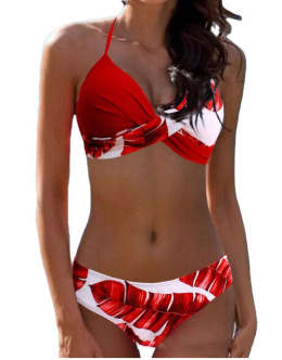CheChury push up, dwuczęściowy kostium kąpielowy, strój plażowy, wiązany na szyi , czerwony , bikini , rozmiar M