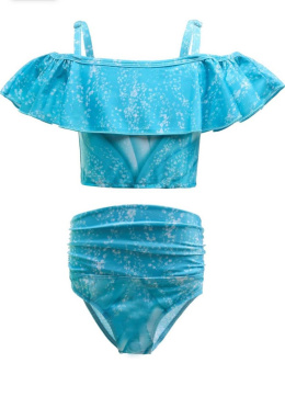 DNFUN Dziewczęcy zestaw bikini, Roz.140 cm, niebieski, tankini z wysoką talią, dwuczęściowy strój kąpielowy z falbankami,