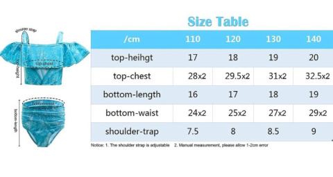 DNFUN Dziewczęcy zestaw bikini, Roz.140 cm, niebieski, tankini z wysoką talią, dwuczęściowy strój kąpielowy z falbankami,