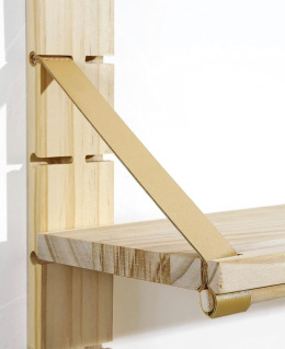 Gronda Regulowane drewniane półki 3 poziomy, półki ze skórzanym paskiem w kolorze naturalnym- regał