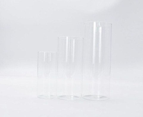 Hurricane Świecznik Szklany cylinder: 3 szt. zestaw, przezroczysty wazon na kwiaty - tuba -25,20,15 cm