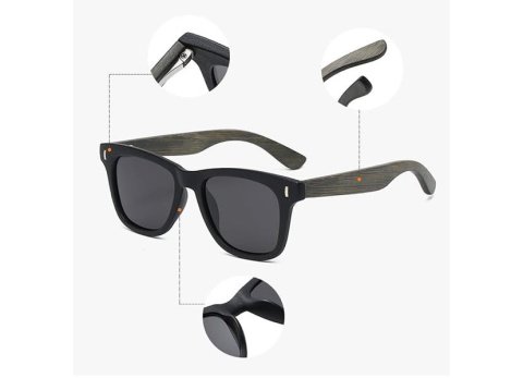 Okulary przeciwsłoneczne Spolaryzowane drewniane 100% ochrony UV czarne, etui