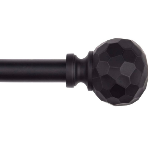 Karnisz wysuwany 71-122 cm czarny karnisz do zasłon z okrągłą końcówką z wzorem diamentowym