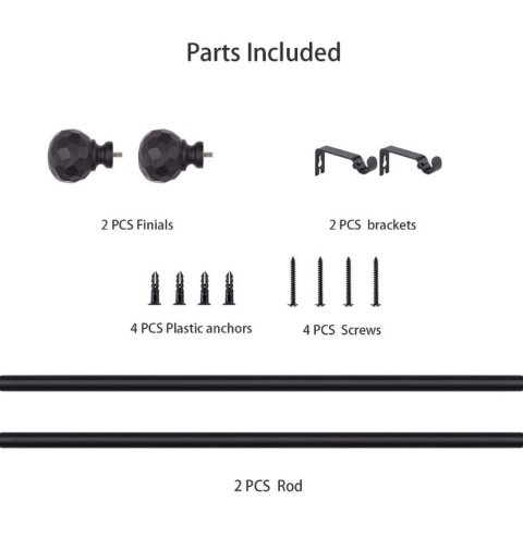 Karnisz wysuwany 71-122 cm czarny karnisz do zasłon z okrągłą końcówką z wzorem diamentowym