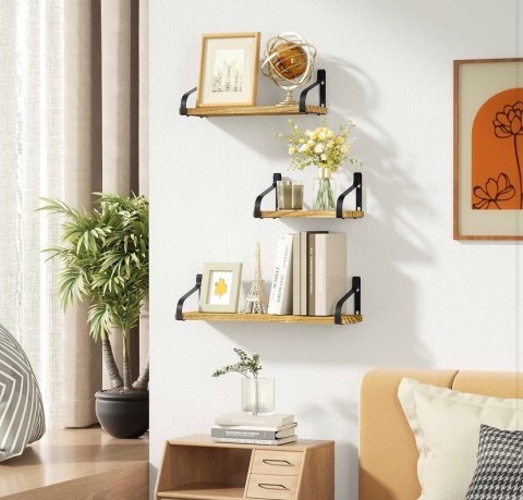 Love-KANKEI Rustic Wooden Shelves, Wall Bookcase Set of 3pcs, Solid Wood & Metal Love-KANKEI Rustic Wooden Shelves, Wall Bookcase Set of 3pcs, Solid Wood & Metal