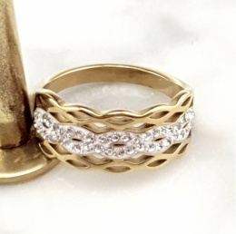 Gold ring with small rhinestones - 9