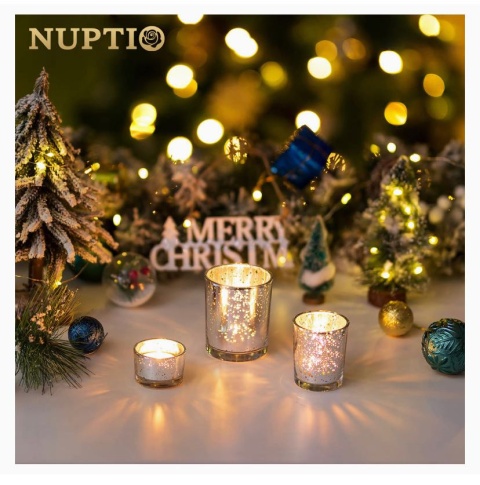 Romadedi Srebrny Swiecznik Szklany zestaw 3 szt - różne rozmiary