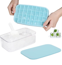 Tacka na kostki lodu z pokrywką i pojemnikiem, silikonowa tacka na lód ,w zestawie z pojemnikiem na lód i łyżką