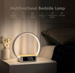 WILIT Lampka nocna LED z bezprzewodową funkcją ładowania (5 W), budzik świetlny, lampa stołowa, dotykowa, ściemniana, z 3 poziom
