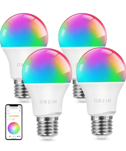 Żarówki 4 szt OREiN Smart WiFi E27 LED Alexa Lampy WLAN 8,5 W 806 lm 1800 K-6500 K RGBCW Możliwość przyciemniania, zmieniająca