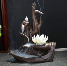 Zen Lotus Kominek do kadzidła typu backflow, oraz stożkowe , z zestawem kadzideł , domowa ceramiczna podstawka typu backflow na