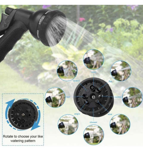 Zestaw Wąż ogrodowy rozciągliwy do 30 m, z 8-funkcyjnym pistoletem do opryskiwacza, mosiężne złączki