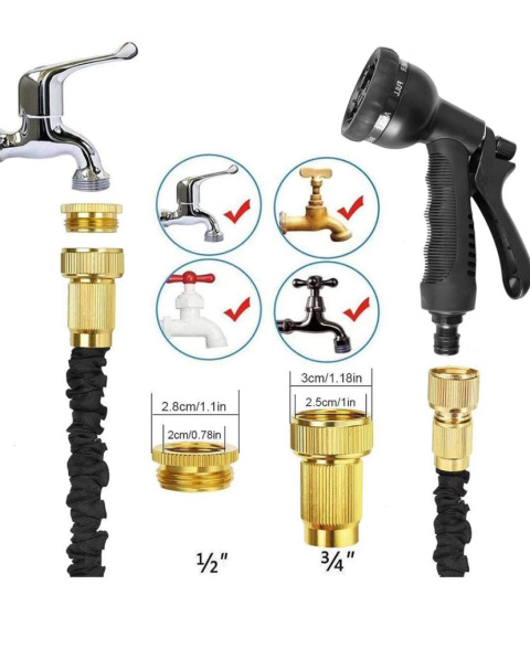 Zestaw Wąż ogrodowy rozciągliwy do 30 m, z 8-funkcyjnym pistoletem do opryskiwacza, mosiężne złączki