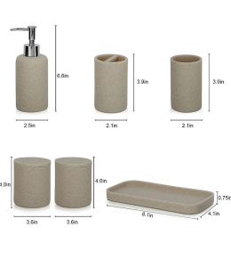 Zestaw akcesoriów łazienkowych, 6 szt., kamienny piaskowy design, dozownik mydła