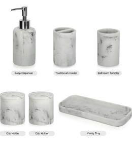Zestaw akcesoriów łazienkowych, 6 szt., marmurowy design, dozownik mydła