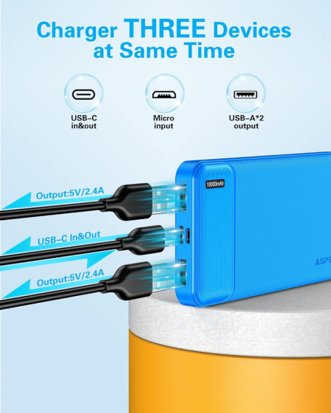 AsperX Power Bank 10 000 mAh 2 sztuki, C + 2 porty USB 2,4 A AsperX Power Bank 10 000 mAh 2 sztuki, C + 2 porty USB 2,4 A