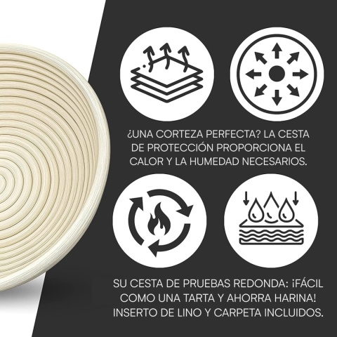 Liebspecht Wysokiej jakości okrągły kosz do garowania 25 cm do chleba