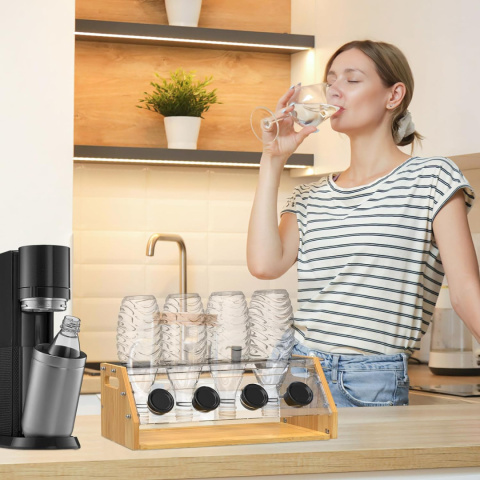 Msoesticc Sodastream bambusowy stojak na butelki, z tacką i szczotką Msoesticc Sodastream bambusowy stojak na butelki, z tacką i szczotką