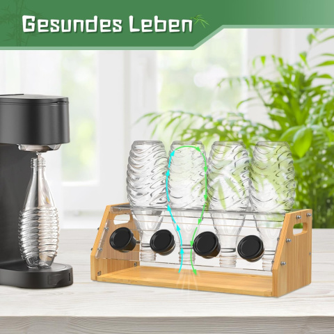 Msoesticc Sodastream bambusowy stojak na butelki, z tacką i szczotką Msoesticc Sodastream bambusowy stojak na butelki, z tacką i szczotką