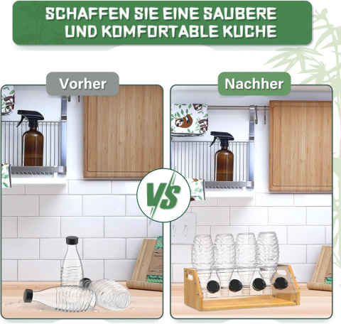 Msoesticc Sodastream bambusowy stojak na butelki, z tacką i szczotką Msoesticc Sodastream bambusowy stojak na butelki, z tacką i szczotką