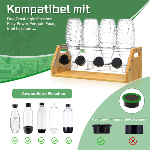 Msoesticc Sodastream bambusowy stojak na butelki, z tacką i szczotką Msoesticc Sodastream bambusowy stojak na butelki, z tacką i szczotką