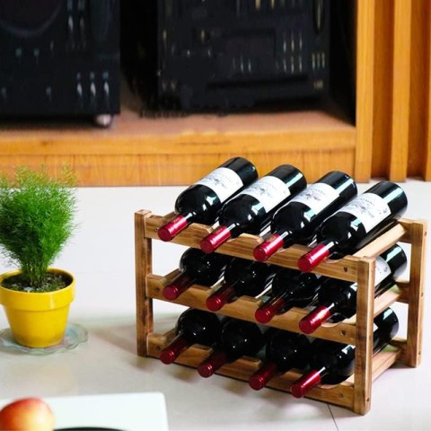 Stojak na wino z litego drewna na 12 butelek. Rustykalny , solidny Stojak na wino z litego drewna na 12 butelek. Rustykalny , solidny