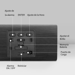 aboveClock Cyfrowy budzik, cyfrowy budzik z drewna, zasilany USB
