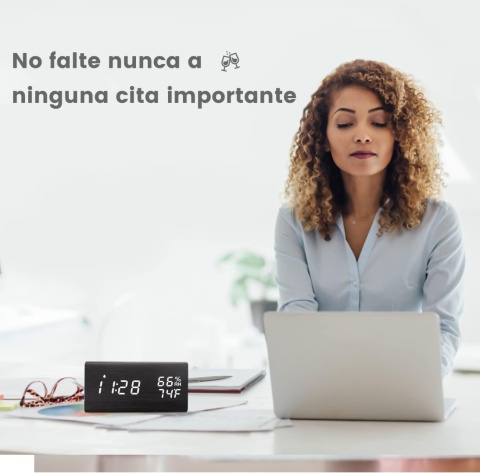 aboveClock Cyfrowy budzik, cyfrowy budzik z drewna, zasilany USB