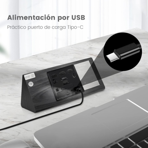 aboveClock Cyfrowy budzik, cyfrowy budzik z drewna, zasilany USB