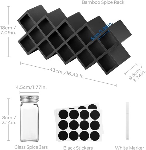 ecooe bambusowy stojak na przyprawy z 18 słoikami i etykietami
