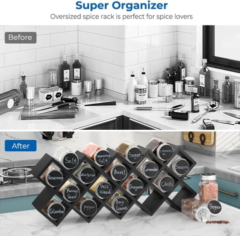 ecooe bambusowy stojak na przyprawy z 18 słoikami i etykietami