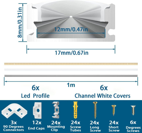 6-pak listwy aluminiowe LED Chesbung 1 metr U-profil aluminiowy zestaw 6-pak listwy aluminiowe LED Chesbung 1 metr U-profil aluminiowy zestaw
