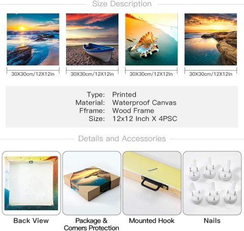 Artscope wydruki na płótnie Wall Art zestaw 4 obrazow 30x30 cm