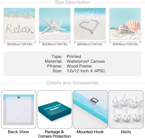 Artscope wydruki na płótnie Wall Art zestaw 4 obrazow 30x30 cm