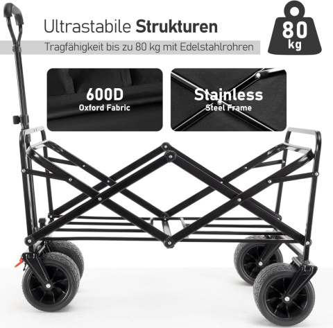 BedStory Składany wózek transportowy, turystyczny z hamulcami do 80 kg BedStory Składany wózek transportowy, turystyczny z hamulcami do 80 kg