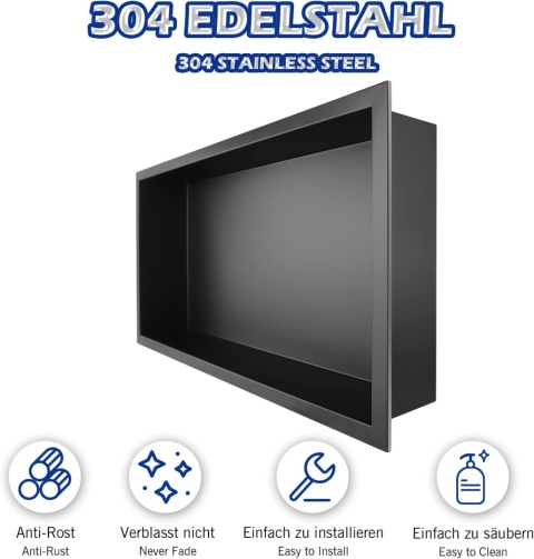 Bernkot wneka prysznicowa stal nierdzewna 60 x 30 x 10 cm czarny